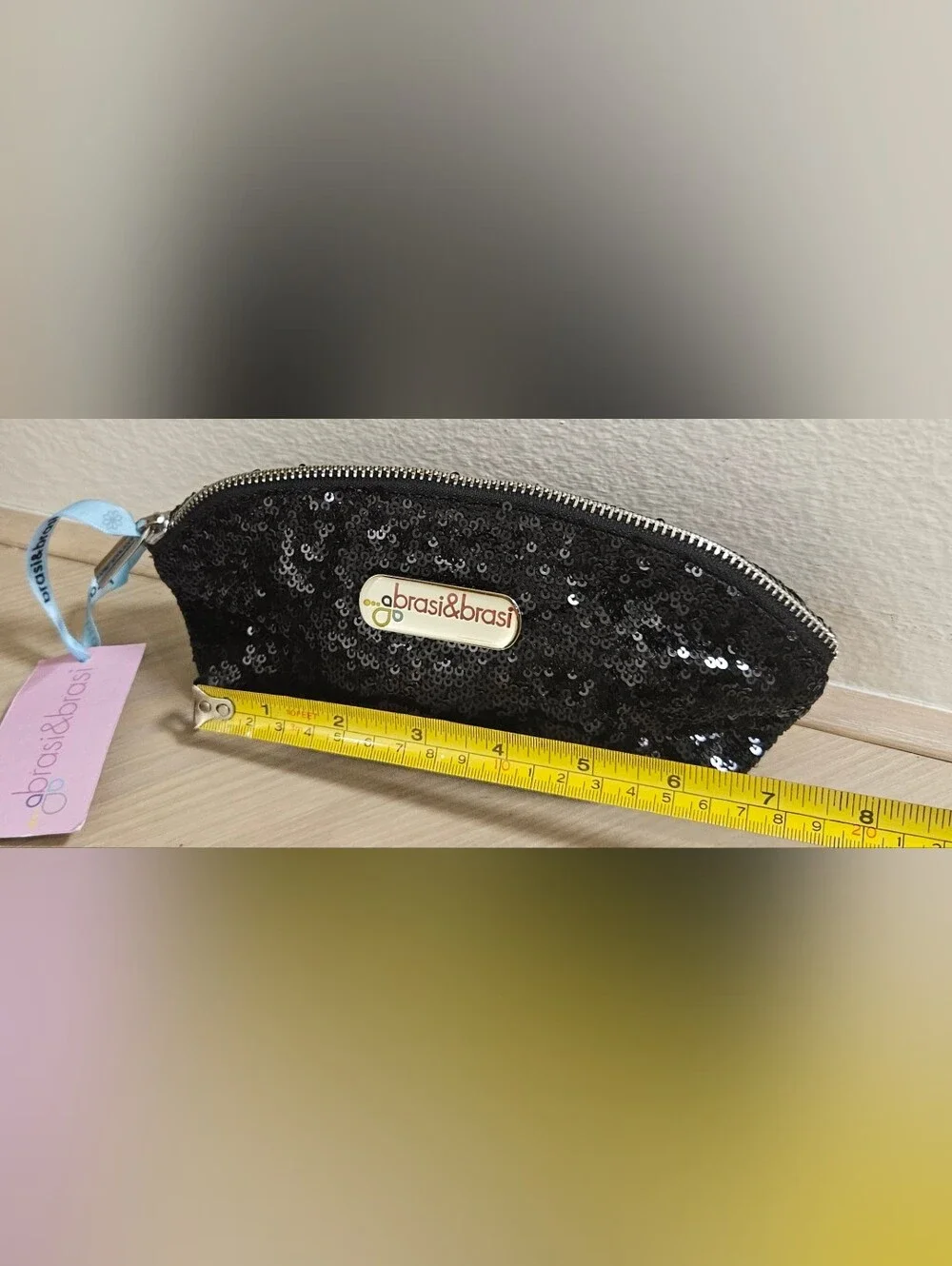 BRASI & BRASI GEMAN SEQUIN BLACK GOLD SPARKLY MAKEUP PEN CASE TRAVEL BAG CLUTCH